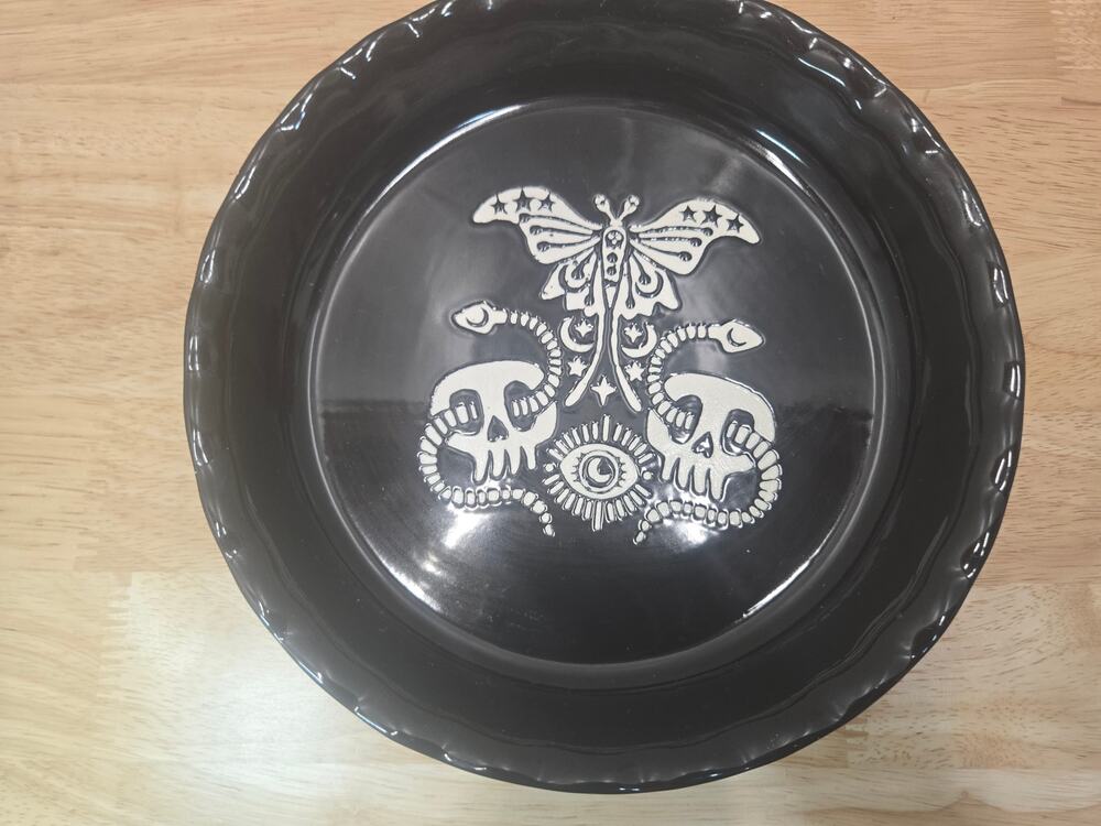 Fig & Fern Black Skull Botanical Bowl White Floral Gothic Halloween Decor